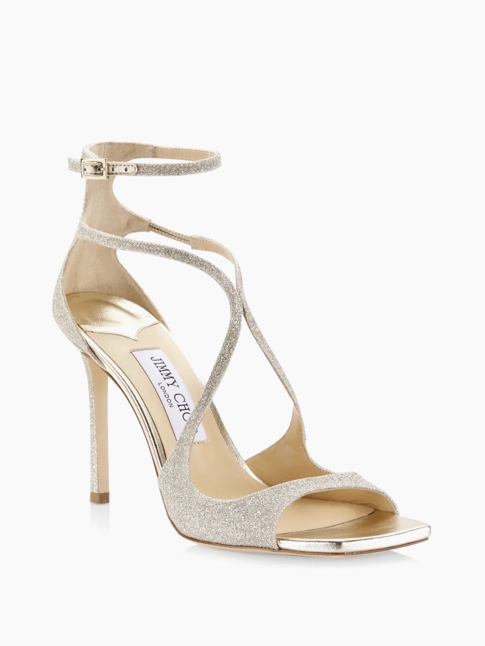 Jimmy Choo Glitter Gold Strappy Ankle-Heel Sandals